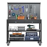 SUPEER Werkbank Metall Bewegbarer mit Hochfeste Räder und Pegboard,1500 x...