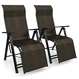 COSTWAY Sonnenliege Rattan 2er Set, klappbarer Liegestuhl mit Verstellbarer...