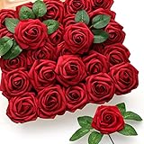 Mocoosy 50Pcs Rote Rosen Künstliche Blumen, Dunkel Rot Rosen Schaum...