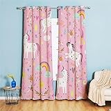 Koudi Kinder Rosa Vorhänge Einhorn Sterne Gardinen mit Ösen für...