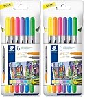 STAEDTLER 3200 Doppelfasermaler neon, zwei Spitzen für schmale und breite...