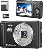 Digitalkamera 4K FHD Vlogging, kompakte Kamera mit 64 MP mit 16-fachem...