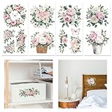 GLOBLELAND 4 Blatt Bemalte Rosa Und Weiße Blumen Transferfolie 11.8x5.9(1)...