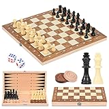 Schachspiel aus Holz, faltbares 3-in-1-Schachbrett, magnetisches...
