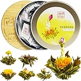 Teeblumen Geschenkset mit 6 Teerosen, Weißer Tee handgebunden mit Blüten,...