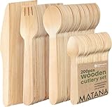 MATANA 200er Holzbesteck Set - 50 Messer, 50 Gabeln, 50 Löffel, 50...