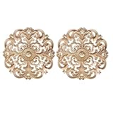 2 Stück Holz Schnitzerei Applique - Runde Ornamente für Möbel und...