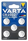 VARTA Batterien Knopfzellen CR2032, 5 Stück, Power on Demand, Lithium, 3V,...