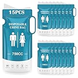 KOMABLEN 15 Stück Urinbeutel für Unterwegs, 750ml Tragbares Pinkelbeutel...