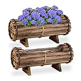 Relaxdays Blumenkasten Holz, 2er Set Pflanzkasten, HBT: 18 x 40 x 14 cm,...