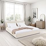 LATINI Polsterbett mit höhenverstellbarem Kopfteil, 160x200 cm, Beige -...