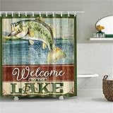Duschvorhang W90cm x L180cm Fisch Duschrollo Anti-Schimmel Wasserdicht...