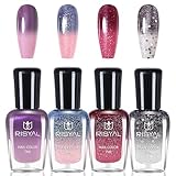 Farbwechselnder Nagellack Set - 4 Farben Temperaturgesteuerter Mit Glitzer...