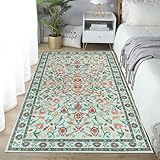 Teppich mit grünem Blumenmuster, Vintage, maschinenwaschbar, dekorativer...