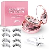 Magnetische Wimpern, 4 Paar wiederverwendbare Magnetwimpern, Natürlich...