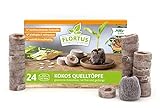 FLORTUS Kokos Quelltöpfe | 24 Stück mit Nährstoffen | Kokoserde gepresst...