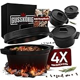 GUSSKÖNIG Dutch Oven Set Mini - 4x 300ml Gusseisen Mini Topf mit Deckel -...