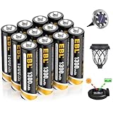 EBL 12 Stück 1300mAh 1.2V wiederaufladbare Solar-Batterien, AA Akku, hohe...