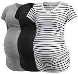 Smallshow Damen Umstandstop V Hals Schwangerschaft Seite Geraffte...