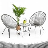 Juskys Balkonmöbel Set Ostana 3-teilig - Tisch & 2 Sessel - stilvolle...