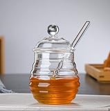 Transparentes Honigglas mit Deckel und Deckel, Glas, Bienenstock-Stil,...