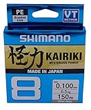 SHIMANO Kairiki 8, 150 Meter, Hellgrau, 0.200mm/17.1kg, 8fach Geflochtene...