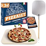 Blumtal Pizzastein für Backofen 38x30cm + Pizzaschieber robust -...