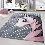 HomebyHome Kinderteppich Rosa 80x150 cm Einhorn Design Läufer Mädchen...