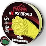 Paradox Fishing 8X PX geflochtene Angelschnur I Chartreuse gelb 150M -...