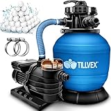 tillvex Sandfilteranlage 10 m³/h - Filteranlage 5-Wege Ventil | Poolfilter...