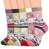 WECUTE 5 Paar Thermosocken Damen, Wollsocken Wintersocken Warme Damen,...