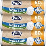Swirl Reißfest & Dicht Müllbeutel mit Zugband, 60L, 3er Multipack mit 24...