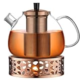 ecooe Teekanne aus Glas mit Teesieb, 1500 ml, mit Teewärmer 18/8...