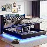 BestAlice Polsterbett 140x200cm, Doppelbett offenen Regalen mit LED,...