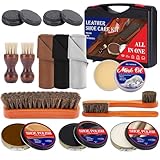 TUXIYA Schuhputz-Set – 15-teiliges Lederpflegeset mit Rosshaarbürste,...
