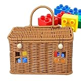 Garten-Erntekorb, 24 x 14 x 16 cm, Hausförmiger Rattankorb mit Deckel und...