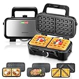 1200W Sandwichmaker 3 IN 1, 5-Gang-Temperaturregelung Waffeleisen...