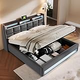 DEKKETO Boxspringbett mit Stauraum, Polsterbet 180x200 Doppelbett mit LED...