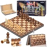 HOVIBU Magnetisches Schachspiel, 3 in 1, Einklappbares Schachbrett aus...