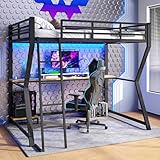 Merax Hochbett mit Schreibtisch 90x200 cm, Kinderbett Stockbett mit...