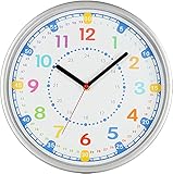 WUWEOT 30cm Wanduhr Kinder Lautlos Farbenfrohe Kinderwanduhr Lernuhr...