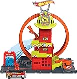 Hot Wheels City Super-Looping Feuerwache - Spielset mit manuellem Aufzug...