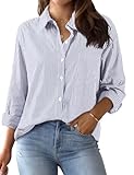 Xnova Bluse Damen Langarm Gestreifte, V Ausschnitt Button Down Hemd...