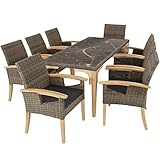 tectake Alu Rattan Tisch mit 8 Stühlen, Sitzgruppe für 8 Personen, 9-tlg....