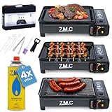 ZMC 2-in-1 Gaskocher + Gasgrill inkl. Zubehör, mit 4X Gaskartuschen,...