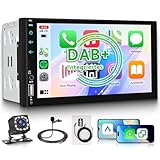 DAB/DAB+ Doppel-DIN-Autoradio mit kabellosem Carplay Android Auto Mirror...