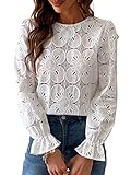 CUPSHE Damen Bluse Blumen Cutout Rundhalsausschnitt Langarm Rüschen...