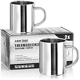 com-four® 2x Edelstahl Thermobecher - 400 ml je Becher - Isolierbecher...