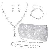 Yolev Brautschmuck Set Silber Clutch Geldbörse Bling Bling Abendessen...