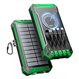 Solar Powerbank 26800mAh mit 4 Kabeln, Wireless Solar Powerbank USB-C 15W...